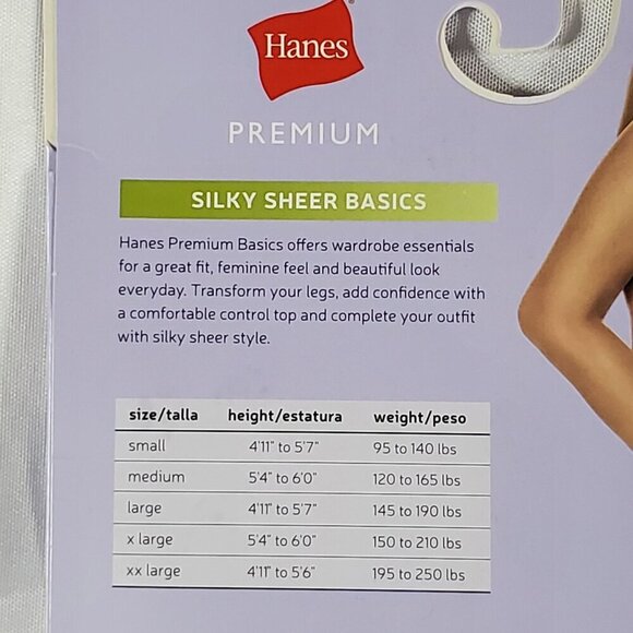 Hanes Premium Silky Sheer Basics Control Top Pantyhose X Large Natural 20 Sheer - Picture 3 of 6